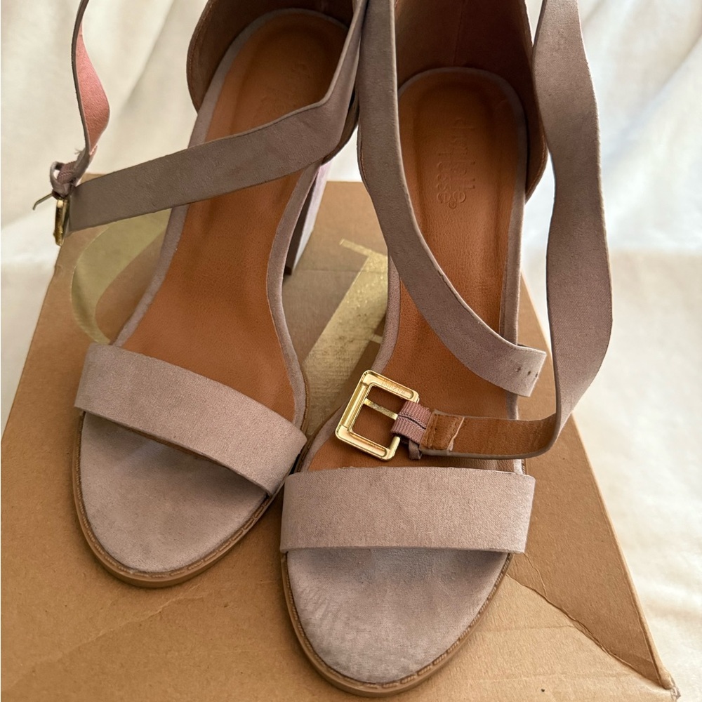 Charlotte Russe Taupe Heels with Gold Buckle